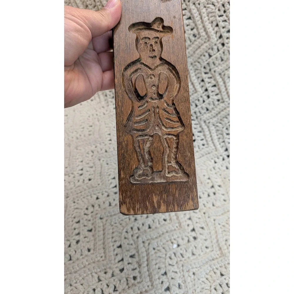 Vintage Wooden Speculaas Cookie Mold Hand Carved Folk Art Man Woman 13.5 Inch
